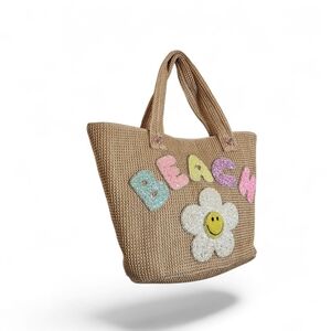 Miss Gwen OMG Accessories Daisy Straw Tote Bag Beach Summer Travel Handbag